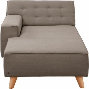 Recamiere TOM TAILOR HOME NORDIC CHIC Sofas Gr. B/H/T: 104cm x 77cm x 151cm, Samtstoff STC, Armlehne links, braun (wood stc 4) im Retrolook, Füße Buche natur, Recyclingstoff