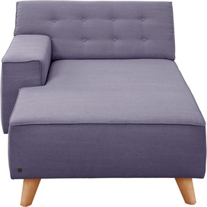 Recamiere TOM TAILOR HOME NORDIC CHIC Sofas Gr. B/H/T: 104cm x 77cm x 151cm, Samtstoff STC, Armlehne links, lila (purple stc 18) im Retrolook, Füße Buche natur, Recyclingstoff