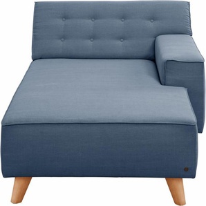 Recamiere TOM TAILOR HOME NORDIC CHIC Sofas Gr. B/H/T: 104cm x 77cm x 151cm, Samtstoff STC, Armlehne rechts, blau (ink blue stc 6) im Retrolook, Füße Buche natur, Recyclingstoff