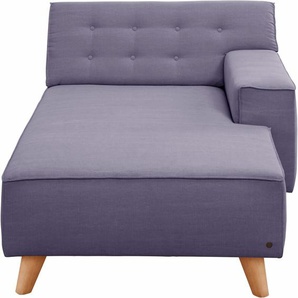 Recamiere TOM TAILOR HOME NORDIC CHIC Sofas Gr. B/H/T: 104cm x 77cm x 151cm, Samtstoff STC, Armlehne rechts, lila (purple stc 18) im Retrolook, Füße Buche natur, Recyclingstoff