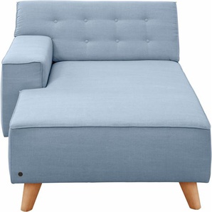 Recamiere TOM TAILOR HOME NORDIC CHIC Sofas Gr. B/H/T: 104cm x 77cm x 151cm, Vintage Webstoff TUS, Armlehne links, blau (sky blue tus 6) im Retrolook, Füße Buche natur, Recyclingstoff