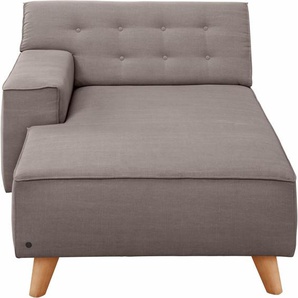 Recamiere TOM TAILOR HOME NORDIC CHIC Sofas Gr. B/H/T: 104cm x 77cm x 151cm, Vintage Webstoff TUS, Armlehne links, braun (brown tus 4) im Retrolook, Füße Buche natur, Recyclingstoff