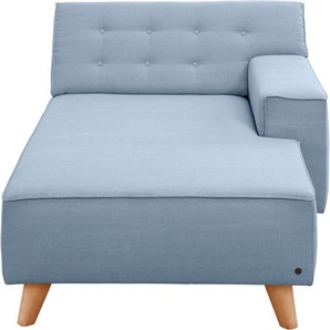 Recamiere TOM TAILOR HOME NORDIC CHIC Sofas Gr. B/H/T: 104cm x 77cm x 151cm, Vintage Webstoff TUS, Armlehne rechts, blau (sky blue tus 6) im Retrolook, Füße Buche natur, Recyclingstoff