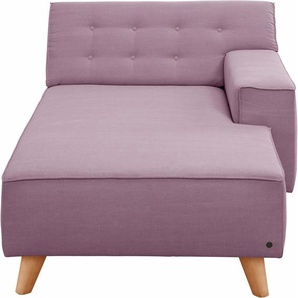 Recamiere TOM TAILOR HOME NORDIC CHIC Sofas Gr. B/H/T: 104cm x 77cm x 151cm, Vintage Webstoff TUS, Armlehne rechts, lila (soft purple tus 38) im Retrolook, Füße Buche natur, Recyclingstoff