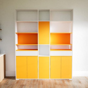 Regalsystem Gelb - Regalsystem: Schubladen in Weiß & Türen in Gelb - Hochwertige Materialien - 190 x 234 x 34 cm, konfigurierbar