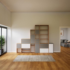 Regalsystem Grau - Regalsystem: Schubladen in Grau & Türen in Weiß - Hochwertige Materialien - 305 x 232 x 34 cm, konfigurierbar