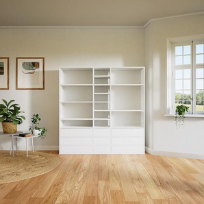 Bücherregal Weiß - Modernes Regal für Bücher: Schubladen in Weiß - 190 x 194 x 47 cm, Individuell konfigurierbar