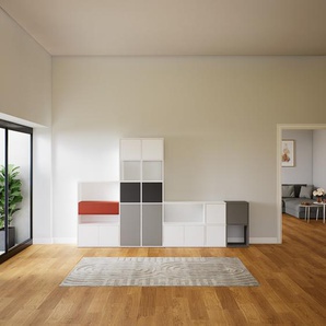 Regalsystem Weiß - Regalsystem: Schubladen in Terrakotta & Türen in Weiß - Hochwertige Materialien - 305 x 194 x 34 cm, konfigurierbar