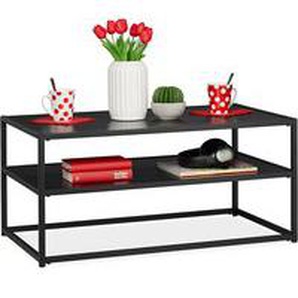 Couchtisch, eckig & niedrig, mit Ablage, mdf & Metall, moderner Wohnzimmertisch, hbt 42 x 90 x 50 cm, schwarz - Relaxdays