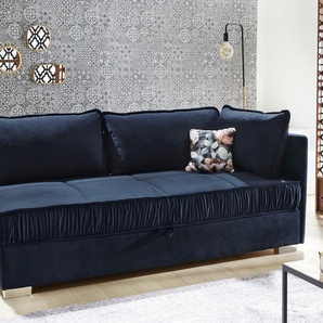 Relaxliege JOCKENHÖFER GRUPPE Dana Sofas Gr. B/T: 207cm x 98cm, Samt, Recamiere beidseitig montierbar, blau (dunkelblau) inkl. Deko-Kissen, Federkern und großen Stauraum im trendigen Design