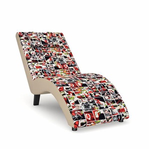 Relaxliege MAX WINZER build-a-chair Nova Sofas Gr. B/H/T: 63 cm x 84 cm x 160 cm, Flachgewebe, Korpus: Kunstleder beige-Füße: Schwarz, bunt (print by steffen kindt) inklusive Nackenkissen, zum Selbstgestalten