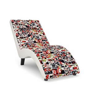 Relaxliege MAX WINZER build-a-chair Nova Sofas Gr. B/H/T: 63 cm x 84 cm x 160 cm, Flachgewebe, Korpus: Kunstleder weiß-Füße: Schwarz, bunt (print by steffen kindt) inklusive Nackenkissen, zum Selbstgestalten