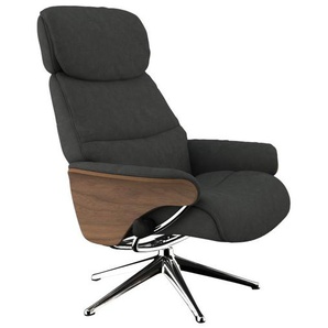 Relaxsessel FLEXLUX Relaxchairs Aarhus Sessel Gr. Lederoptik, Kopfstützenverstellung-Rückteilverstellung, B/H/T: 82 cm x 112 cm x 87 cm, grau (shark grey) Lesesessel und Relaxsessel Relaxfunktion & Kopf- Rückenverstellung, Arml. Walnuss, Fuß Alu, M