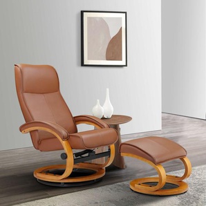 Relaxsessel HOME AFFAIRE Paris TV-Sessel, Sessel mit Hocker, Wohnzimmer, Schlaffunktion manuell Gr. NaturLEDER, Drehfunktion-Relaxfunktion, B/H/T: 67cm x 107cm x 78cm, braun (cognac) verstellbar, Microfaser, NaturLEDER, Webstoff, Sitzhöhe 46 cm