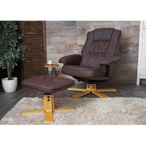 Relaxsessel M56, Fernsehsessel TV-Sessel Mit Hocker, Kunstleder Eukalyptus Holz