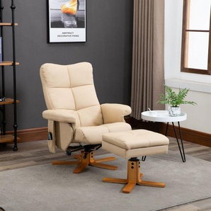Relaxsessel mit Liegefunktion Massagesessel Fußhocker TV Sessel Kunstleder Cremeweiß 80 x 86 x 99 cm