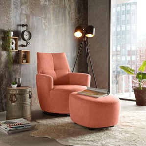 Relaxsessel SET ONE BY MUSTERRING SO 1450 Sessel Gr. Chenille DPR, Drehfunktion-Wippfunktion, B/H/T: 80cm x 96cm x 88cm, orange (coral dpr 27) mit Dreh- und Wippfunktion, inklusive Hocker