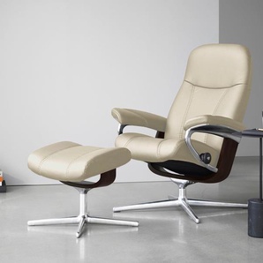 Relaxsessel STRESSLESS Consul Sessel Gr. Leder BATICK, Cross Base Braun, M, Rela x funktion-Drehfunktion-Plus™System-Gleitsystem-BalanceAdapt™, B/H/T: 82 cm x 102 cm x 72 cm, beige (cream batick) Lesesessel und Relaxsessel mit Hocker, Cross Base, Größe S,