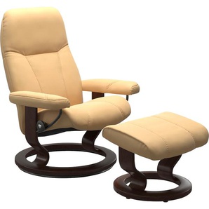 Relaxsessel STRESSLESS Consul Sessel Gr. Material Bezug, Material Gestell, Ausführung / Funktion, Maße B/H/T, gelb (yellow) Lesesessel und Relaxsessel mit Classic Base, Größe S, Gestell Braun
