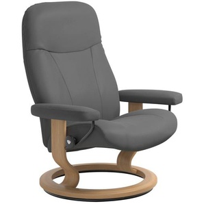 Relaxsessel STRESSLESS Garda Sessel Gr. Leder BATICK, B/H/T: 85 cm x 100 cm x 77 cm, grau (grey batick) mit Classic Base, Größe L, Gestell Eichefarben