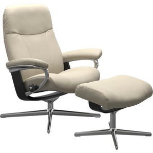 Relaxsessel STRESSLESS Garda Sessel Gr. Leder BATICK, Cross Base Schwarz, Rela x funktion-Drehfunktion-Plus™System-Gleitsystem-BalanceAdapt™, B/H/T: 82 cm x 102 cm x 72 cm, beige (cream batick) Lesesessel und Relaxsessel mit Hocker, Cross Base, Größe M &