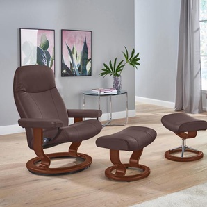 Relaxsessel STRESSLESS Garda Sessel Gr. Leder BATICK, Fuß braun, B/H/T: 76 cm x 100 cm x 71 cm, braun (brown batick) mit Hocker, Classic Base, Größe M, Gestell Braun