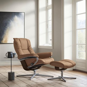 Relaxsessel STRESSLESS Mayfair Sessel Gr. Leder BATICK, Cross Base Braun, Relaxfunktion-Drehfunktion-Plus™System-Gleitsystem-BalanceAdapt™, B/H/T: 79 cm x 102 cm x 73 cm, braun (latte batick) mit Cross Base, Größe S, M & L, Holzakzent Braun