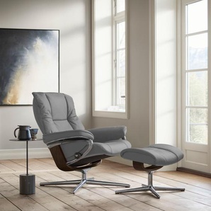 Relaxsessel STRESSLESS Mayfair Sessel Gr. Leder BATICK, Cross Base Braun, Relaxfunktion-Drehfunktion-Plus™System-Gleitsystem-BalanceAdapt™, B/H/T: 79 cm x 102 cm x 73 cm, grau (wild dove batick) mit Cross Base, Größe S, M & L, Holzakzent Braun