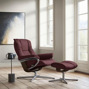 Relaxsessel STRESSLESS Mayfair Sessel Gr. Leder BATICK, Cross Base Braun, Relaxfunktion-Drehfunktion-Plus™System-Gleitsystem-BalanceAdapt™, B/H/T: 79 cm x 102 cm x 73 cm, rot (bordeaux batick) mit Cross Base, Größe S, M & L, Holzakzent Braun