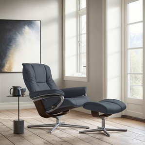 Relaxsessel STRESSLESS Mayfair Sessel Gr. Leder BATICK, Cross Base Braun, Relaxfunktion-Drehfunktion-Plus™System-Gleitsystem-BalanceAdapt™, B/H/T: 83 cm x 102 cm x 74 cm, blau (atlantic blue batick) mit Cross Base, Größe S, M & L, Holzakzent Braun