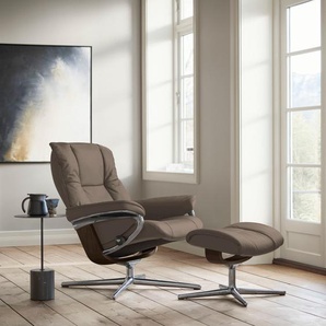 Relaxsessel STRESSLESS Mayfair Sessel Gr. Leder BATICK, Cross Base Braun, Relaxfunktion-Drehfunktion-Plus™System-Gleitsystem-BalanceAdapt™, B/H/T: 83 cm x 102 cm x 74 cm, braun (mole batick) mit Cross Base, Größe S, M & L, Holzakzent Braun