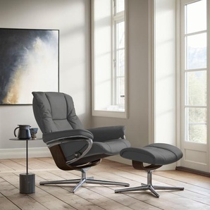 Relaxsessel STRESSLESS Mayfair Sessel Gr. Leder BATICK, Cross Base Braun, Relaxfunktion-Drehfunktion-Plus™System-Gleitsystem-BalanceAdapt™, B/H/T: 83 cm x 102 cm x 74 cm, grau (grey batick) mit Cross Base, Größe S, M & L, Holzakzent Braun