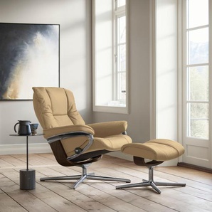 Relaxsessel STRESSLESS Mayfair Sessel Gr. Leder PALOMA, Cross Base Braun, Relaxfunktion-Drehfunktion-Plus™System-Gleitsystem-BalanceAdapt™, B/H/T: 79 cm x 102 cm x 73 cm, beige (sand paloma) mit Cross Base, Größe S, M & L, Holzakzent Braun