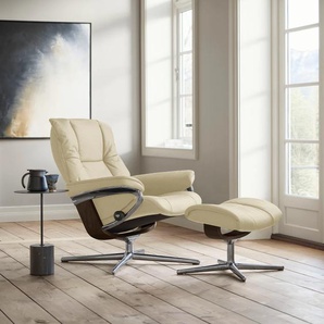 Relaxsessel STRESSLESS Mayfair Sessel Gr. Leder PALOMA, Cross Base Braun, Relaxfunktion-Drehfunktion-Plus™System-Gleitsystem-BalanceAdapt™, B/H/T: 79 cm x 102 cm x 73 cm, beige (vanilla paloma) mit Cross Base, Größe S, M & L, Holzakzent Braun