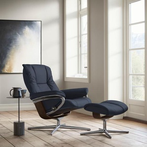 Relaxsessel STRESSLESS Mayfair Sessel Gr. Leder PALOMA, Cross Base Braun, Relaxfunktion-Drehfunktion-Plus™System-Gleitsystem-BalanceAdapt™, B/H/T: 79 cm x 102 cm x 73 cm, blau (oxford blue paloma) mit Cross Base, Größe S, M & L, Holzakzent Braun