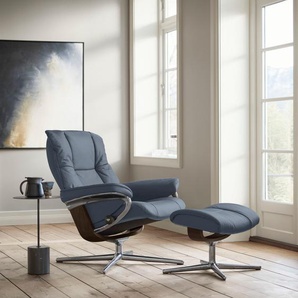 Relaxsessel STRESSLESS Mayfair Sessel Gr. Leder PALOMA, Cross Base Braun, Relaxfunktion-Drehfunktion-Plus™System-Gleitsystem-BalanceAdapt™, B/H/T: 79 cm x 102 cm x 73 cm, blau (sparrow blue paloma) mit Cross Base, Größe S, M & L, Holzakzent Braun