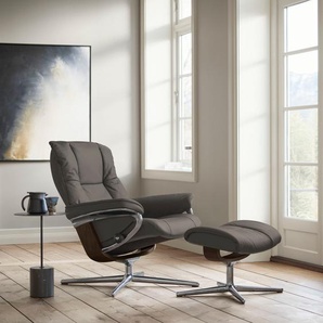 Relaxsessel STRESSLESS Mayfair Sessel Gr. Leder PALOMA, Cross Base Braun, Relaxfunktion-Drehfunktion-Plus™System-Gleitsystem-BalanceAdapt™, B/H/T: 79 cm x 102 cm x 73 cm, grau (metal grey paloma) mit Cross Base, Größe S, M & L, Holzakzent Braun