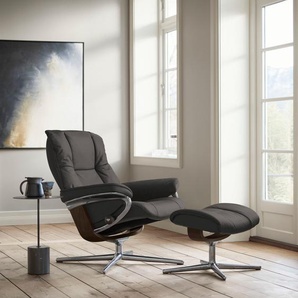 Relaxsessel STRESSLESS Mayfair Sessel Gr. Leder PALOMA, Cross Base Braun, Relaxfunktion-Drehfunktion-Plus™System-Gleitsystem-BalanceAdapt™, B/H/T: 79 cm x 102 cm x 73 cm, grau (rock paloma) mit Cross Base, Größe S, M & L, Holzakzent Braun