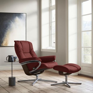 Relaxsessel STRESSLESS Mayfair Sessel Gr. Leder PALOMA, Cross Base Braun, Relaxfunktion-Drehfunktion-Plus™System-Gleitsystem-BalanceAdapt™, B/H/T: 79 cm x 102 cm x 73 cm, rot (cherry paloma) mit Cross Base, Größe S, M & L, Holzakzent Braun