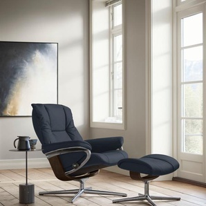 Relaxsessel STRESSLESS Mayfair Sessel Gr. Leder PALOMA, Cross Base Braun, Relaxfunktion-Drehfunktion-Plus™System-Gleitsystem-BalanceAdapt™, B/H/T: 83 cm x 102 cm x 74 cm, blau (shadow blue paloma) mit Cross Base, Größe S, M & L, Holzakzent Braun