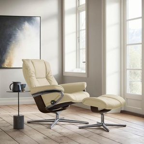 Relaxsessel STRESSLESS Mayfair Sessel Gr. Leder PALOMA, Cross Base Braun, Relaxfunktion-Drehfunktion-Plus™System-Gleitsystem-BalanceAdapt™, B/H/T: 92 cm x 103 cm x 79 cm, beige (vanilla paloma) mit Cross Base, Größe S, M & L, Holzakzent Braun