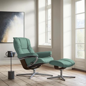 Relaxsessel STRESSLESS Mayfair Sessel Gr. Leder PALOMA, Cross Base Braun, Relaxfunktion-Drehfunktion-Plus™System-Gleitsystem-BalanceAdapt™, B/H/T: 92 cm x 103 cm x 79 cm, grün (aqua green paloma) mit Cross Base, Größe S, M & L, Holzakzent Braun