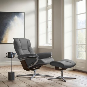 Relaxsessel STRESSLESS Mayfair Sessel Gr. Microfaser DINAMICA, Cross Base Braun, Relaxfunktion-Drehfunktion-Plus™System-Gleitsystem-BalanceAdapt™, B/H/T: 79 cm x 102 cm x 73 cm, grau (dark grey dinamica) mit Cross Base, Größe S, M & L, Holzakzent Braun