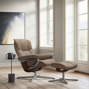 Relaxsessel STRESSLESS Mayfair Sessel Gr. ROHLEDER Stoff Q2 FARON, Cross Base Braun, Relaxfunktion-Drehfunktion-Plus™System-Gleitsystem-BalanceAdapt™, B/H/T: 79 cm x 102 cm x 73 cm, beige (beige q2 faron) mit Cross Base, Größe S, M & L, Holzakzent Braun