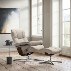 Relaxsessel STRESSLESS Mayfair Sessel Gr. ROHLEDER Stoff Q2 FARON, Cross Base Braun, Relaxfunktion-Drehfunktion-Plus™System-Gleitsystem-BalanceAdapt™, B/H/T: 79 cm x 102 cm x 73 cm, beige (light q2 faron) mit Cross Base, Größe S, M & L, Holzakzent Braun