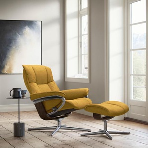 Relaxsessel STRESSLESS Mayfair Sessel Gr. ROHLEDER Stoff Q2 FARON, Cross Base Braun, Relaxfunktion-Drehfunktion-Plus™System-Gleitsystem-BalanceAdapt™, B/H/T: 79 cm x 102 cm x 73 cm, gelb (yellow q2 faron) mit Cross Base, Größe S, M & L, Holzakzent Braun