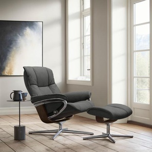 Relaxsessel STRESSLESS Mayfair Sessel Gr. ROHLEDER Stoff Q2 FARON, Cross Base Braun, Relaxfunktion-Drehfunktion-Plus™System-Gleitsystem-BalanceAdapt™, B/H/T: 79 cm x 102 cm x 73 cm, grau (dark grey q2 faron) mit Cross Base, Größe S, M & L, Holzakzent