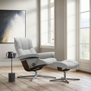 Relaxsessel STRESSLESS Mayfair Sessel Gr. ROHLEDER Stoff Q2 FARON, Cross Base Braun, Relaxfunktion-Drehfunktion-Plus™System-Gleitsystem-BalanceAdapt™, B/H/T: 79 cm x 102 cm x 73 cm, grau (light grey q2 faron) mit Cross Base, Größe S, M & L, Holzakzent