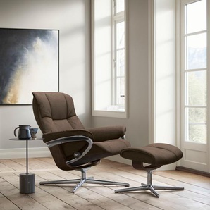 Relaxsessel STRESSLESS Mayfair Sessel Gr. ROHLEDER Stoff Q2 FARON, Cross Base Braun, Relaxfunktion-Drehfunktion-Plus™System-Gleitsystem-BalanceAdapt™, B/H/T: 83 cm x 102 cm x 74 cm, braun (dark beige q2 faron) mit Cross Base, Größe S, M & L, Holzakzent