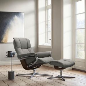 Relaxsessel STRESSLESS Mayfair Sessel Gr. ROHLEDER Stoff Q2 FARON, Cross Base Braun, Relaxfunktion-Drehfunktion-Plus™System-Gleitsystem-BalanceAdapt™, B/H/T: 83 cm x 102 cm x 74 cm, grau (grey q2 faron) mit Cross Base, Größe S, M & L, Holzakzent Braun